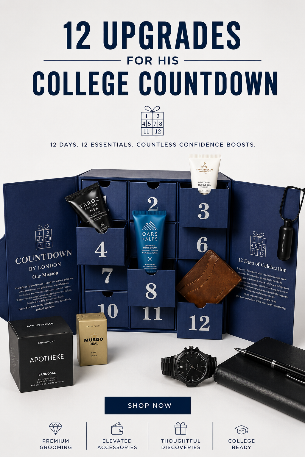 College Box for Boy | Countdown by London | Unique 12-Day Celebration Gift